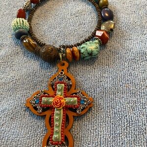 Source Unknown Multicolor Beaded Cross Necklace